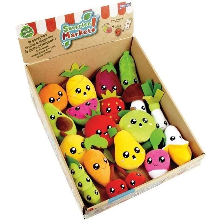 Jemini JEM3298060245593 Lote de 18 Bolsas Sorpresa Mercado: Peluche Fruta Verdura (10cm), Pegatinas y Tarjetas 5