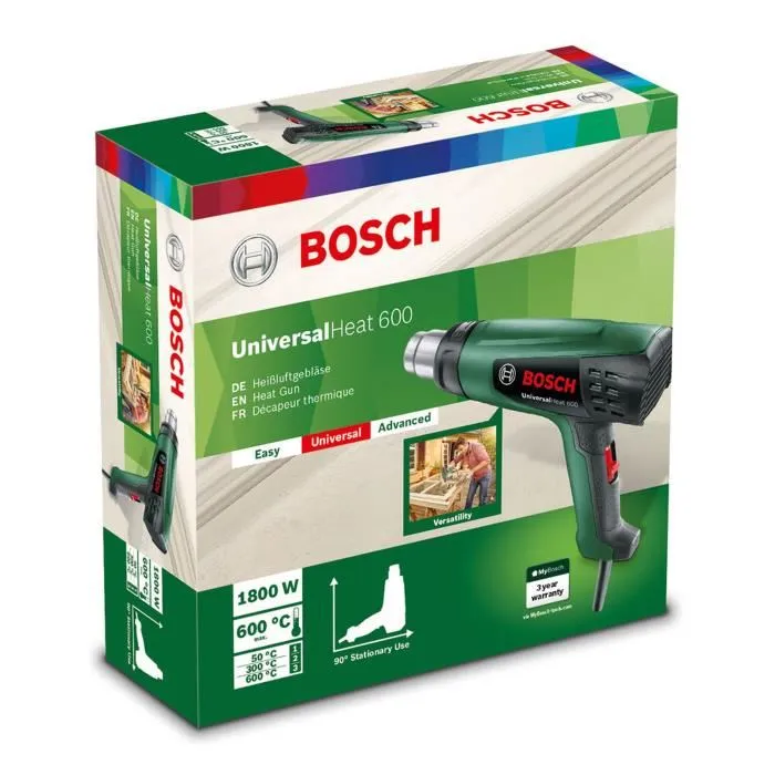 Bosch Pistola de Calor UniversalHeat 600 Decapante Multipropósito 3 Configuraciones de Temperatura Uso Estacionario Compacta Fácil de Usar 1
