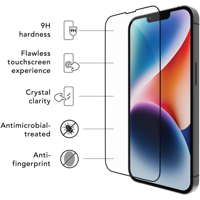 dbramante 1928 Protector de pantalla ECO-SHIELD para iPhone 13, iPhone 13 Pro, iPhone 14, Resistente a rayones y polvo, Negro/Transparente 1