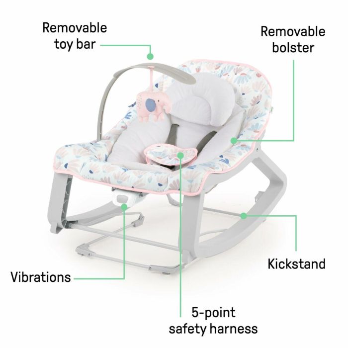 Ingenuity ING17377 Mecedora para bebé 3 en 1 Keep Cozy Burst - 3 posiciones - Arco con peluches extraíbles - Hasta 18 kg 11