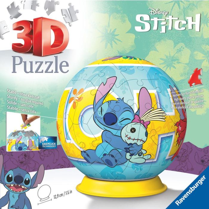 Ravensburger 11596 Puzzle Ball 3D Stitch Disney, Rompecabezas Esférico con tecnología Easy Click para Niños +6 años 2