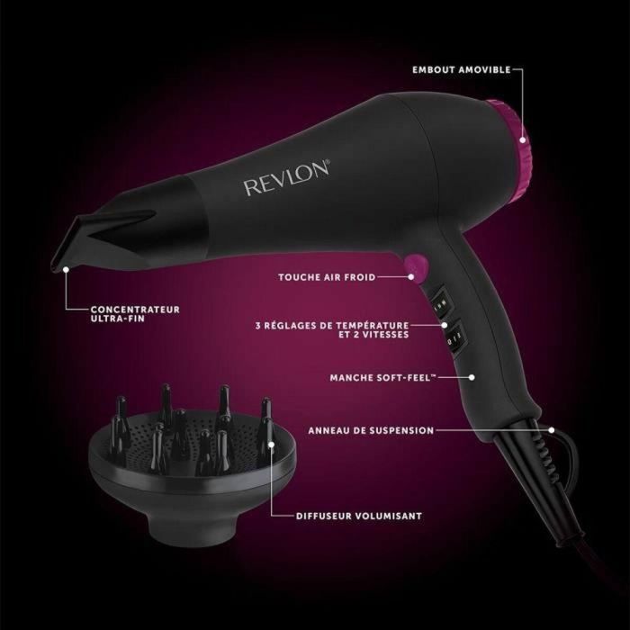 Secador de pelo - REVLON - RVDR5251E - Perfect Heat - 2000 W - Motor AC - 2 velocidades - Negro / Rosa 2