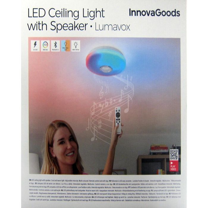 Lumavox Innovago Lámpara LED de Techo con Altavoz 30 cm x 30 cm x 5 cm (4 Unidades)