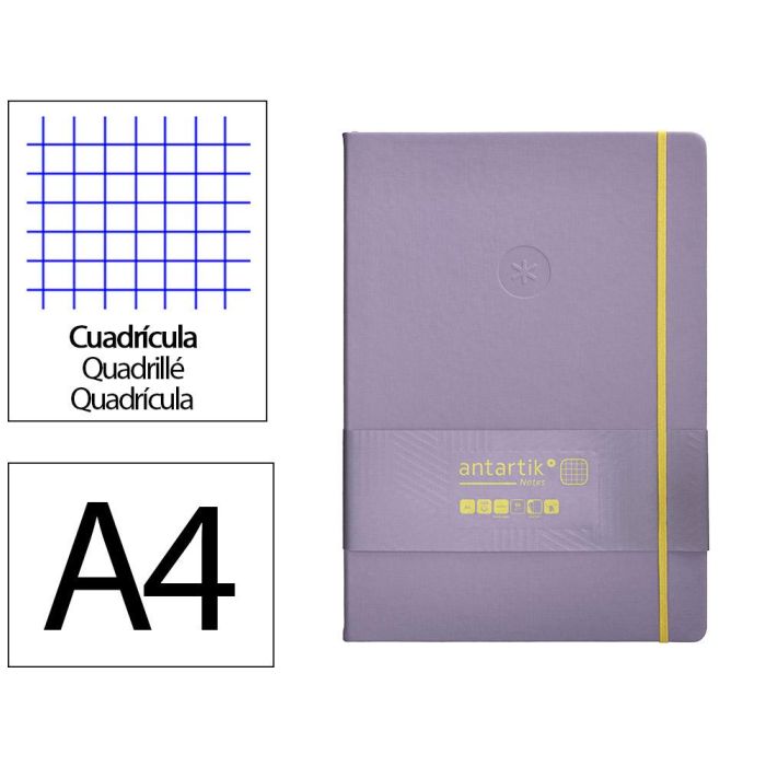 Cuaderno Con Gomilla Antartik Notes Tapa Dura A4 Hojas Cuadricula Morado Y Amarillo 100 Hojas 80 gr Fsc