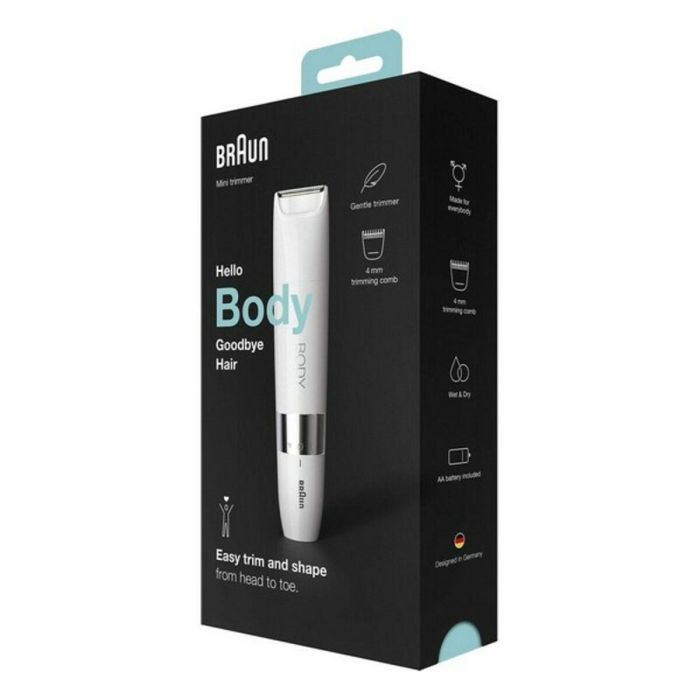Braun BS1000 Recortadora de Cuerpo Eléctrica Seco Húmedo Multiusos para Hombres y Mujeres, Zonas Delicadas, Blanca 1