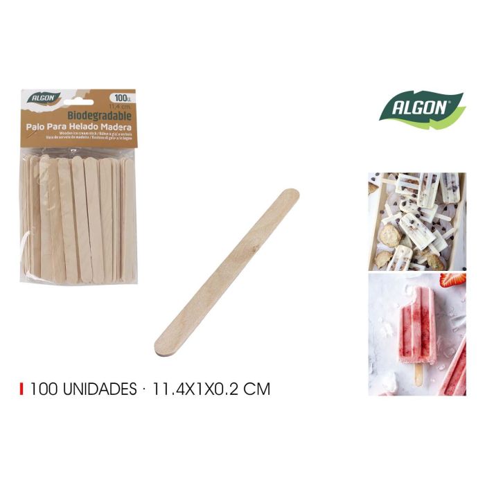 Set de 100 palos de helado de madera 11.4 cm Algon (36 Unidades) Set de 100 palos de helado de madera 11.4 cm Algon (36 Unidades)