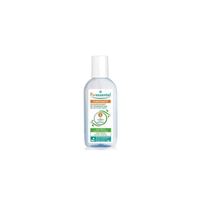 PURESSENTIEL Gel Purificante Hidroalcohólico Antibacteriano 3 Aceites Esenciales Limón Lavandín Árbol de Té con Aloe Vera 80ml