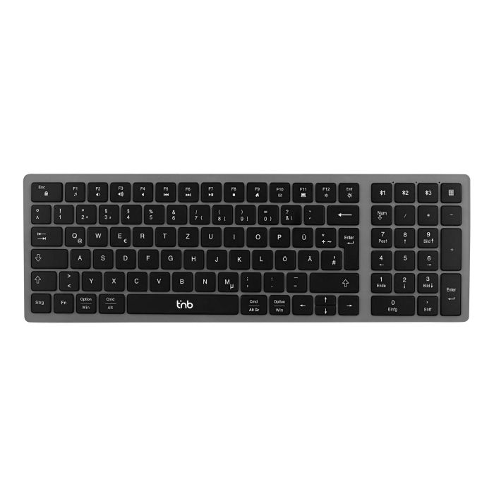 TNB iClick - Teclado Bluetooth recargable ultra fino Conecta hasta 3 oredenadores a la vez.-color gris