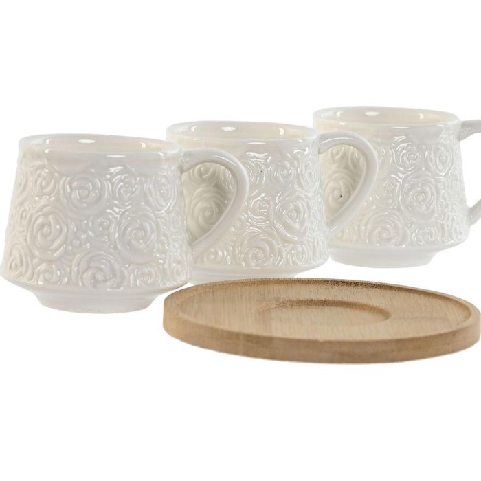 DKD Home Decor Tazas de Café Set de 6 Blancas de Porcelana y Bambú 90ml