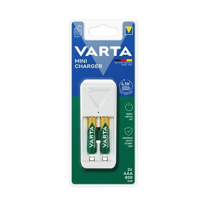 Varta Cargador de Pilas 2 AA/AAA Mini con 2xAAA 800 mAh, Carga Lenta y Seguridad Integral, Blanco 6 Varta Cargador de Pilas 2 AA/AAA Mini con 2xAAA 800 mAh, Carga Lenta y Seguridad Integral, Blanco 6