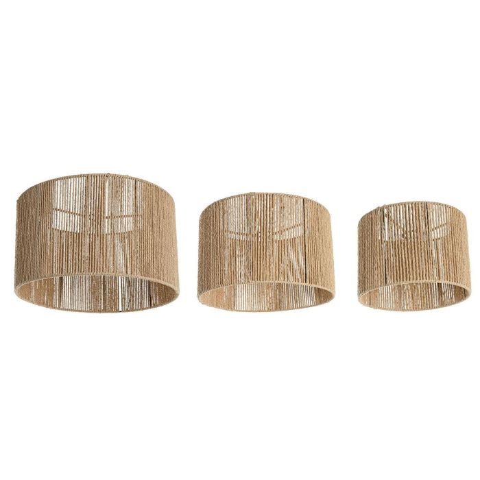 DKD Home Decor Pantalla de Lámpara Urban Marrón 52x31x52 cm - Set de 3 Piezas de Fibra y Metal Compatible con Bombillas E27 1