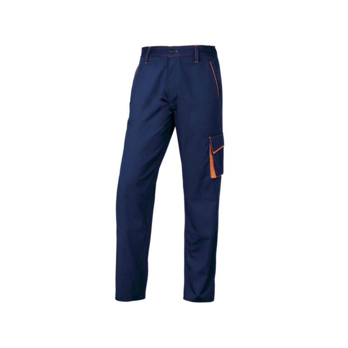 Deltaplus Pantalón de trabajo Panostyle® cintura ajustable 5 bolsillos color azul naranja talla M 1