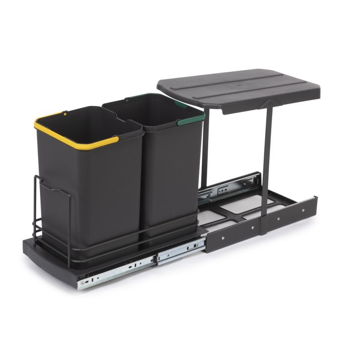 Emuca Contenedor de reciclaje para fijación inferior y extracción manual/automática en mueble de cocina Recycle 2x12litros, Plástico gris antracita