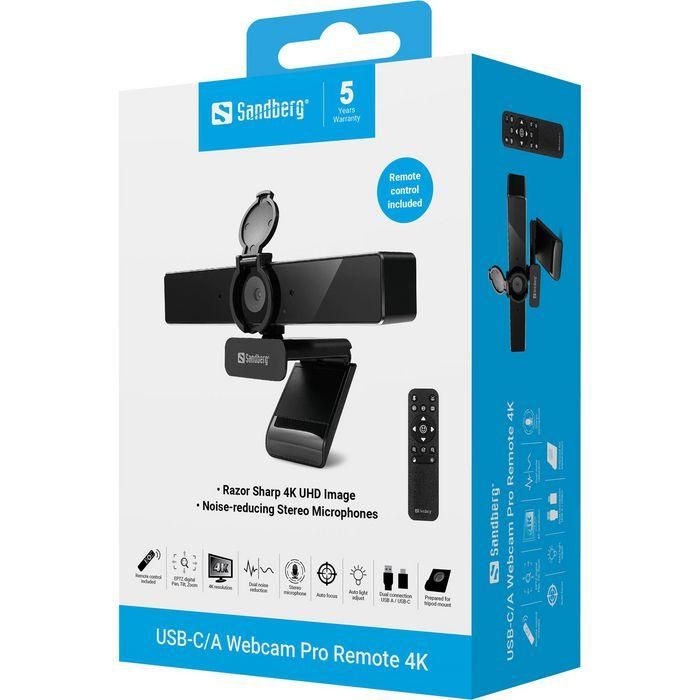 Sandberg Webcam USB-C/A Pro Remote 4K para Videoconferencias con Audio y Video Nítido, Corrección de Luz y Tapa de Privacidad 8