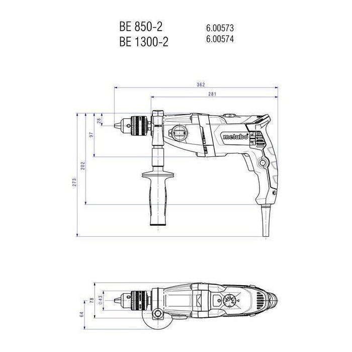 Taladro - METABO - BEV 1300-2 - Cartón - Portabrocas con llave - Llave portabrocas 4