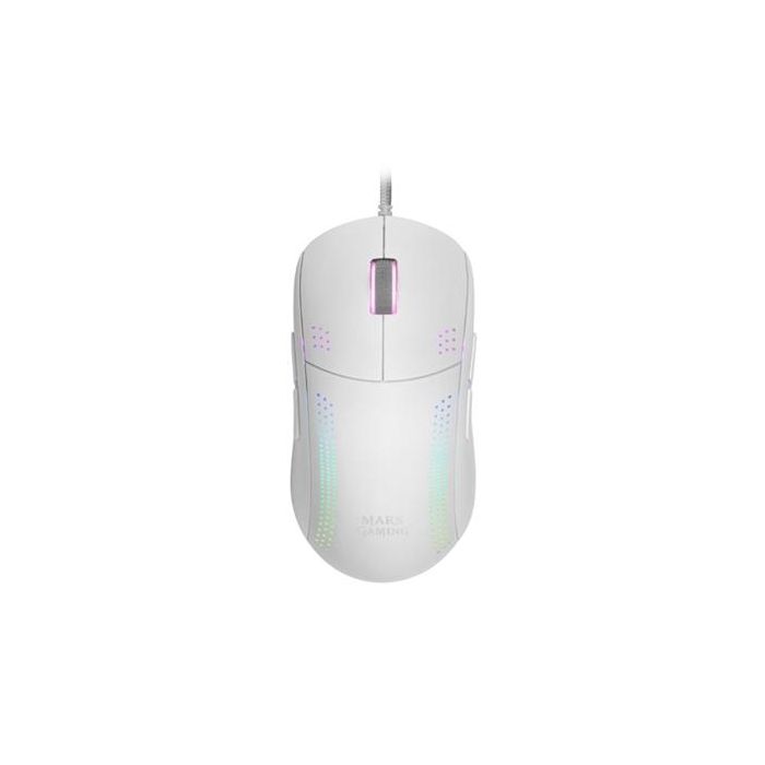 Mars Gaming MMPROW Ratón óptico ambidiestro ultraligero RGB blanco 32000 DPI con cable flexible
