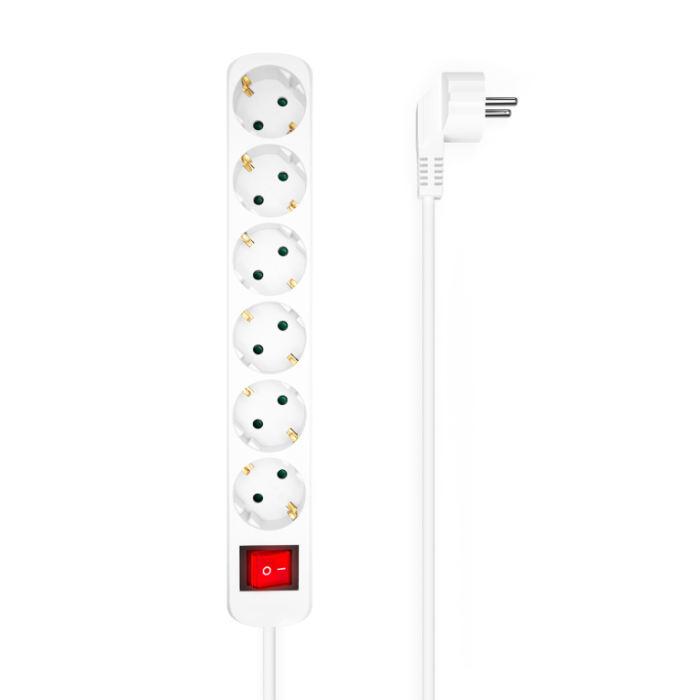 Aisens Regleta de Enchufes 6 Tomas con Interruptor, Cable 1.4M, Blanco