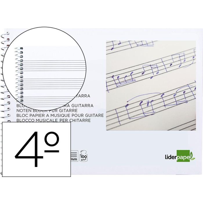 Bloc Musica Liderpapel Para Guitarra Hexagrama 3 mm Cuarto 20 Hojas 100 gr-M2