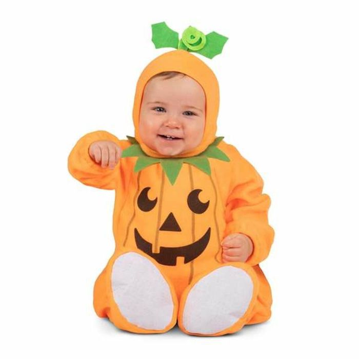 Disfraz pequeña calabaza gorro, mono con barriguita rellena y patucos talla 12-24 m