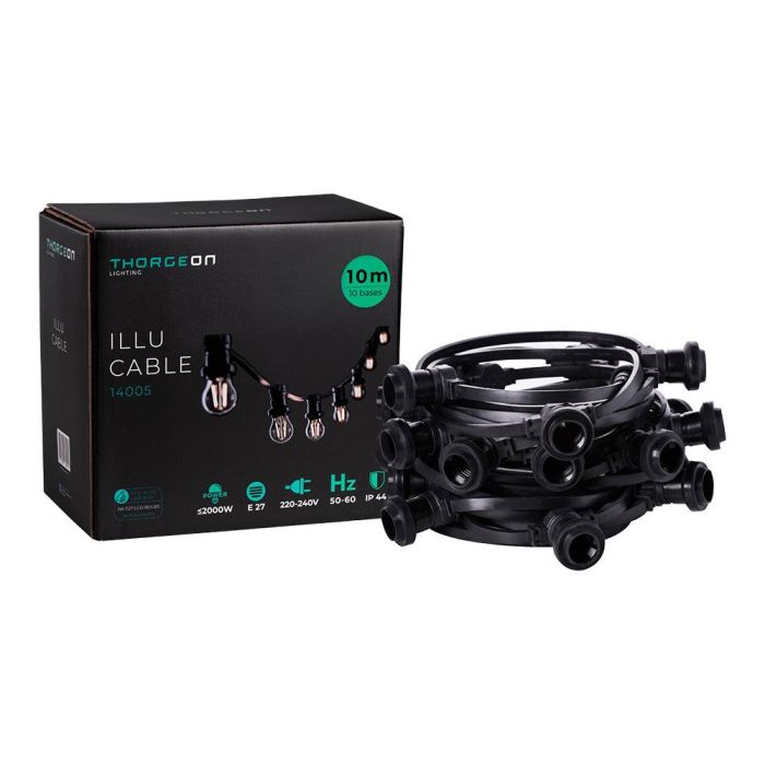 Thorgeon Guirnalda 30 portalámparas E27 IP44 30m Cable Negro 2000w 220-240v 4 Thorgeon Guirnalda 30 portalámparas E27 IP44 30m Cable Negro 2000w 220-240v 4