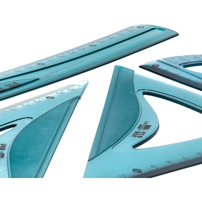 Liderpapel Juego Reglas Escuadra 20cm Cartabón 18cm Regla 30cm Semicírculo 10cm Ecouse 100% PET Reciclado Anti Rotura 6