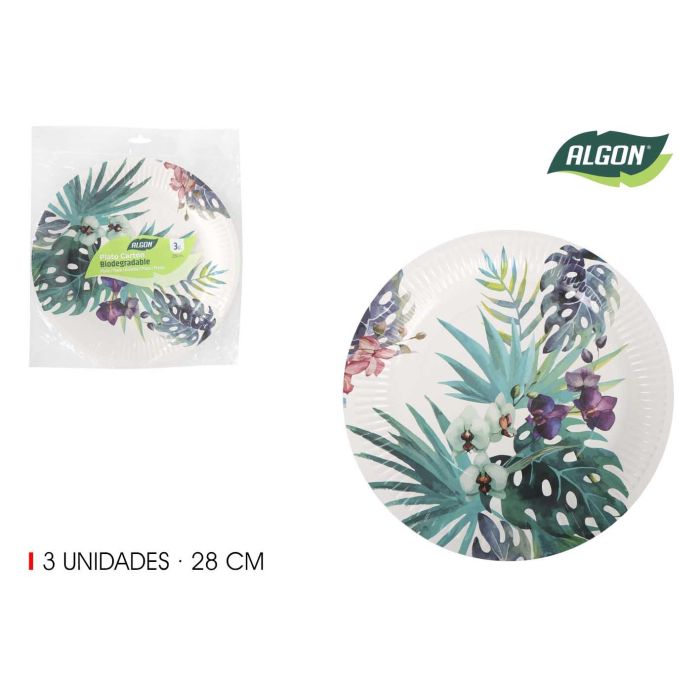 Set de 3 platos de cartón Red.Tropic 28 cm - Algon (24 Unidades) Set de 3 platos de cartón Red.Tropic 28 cm - Algon (24 Unidades)