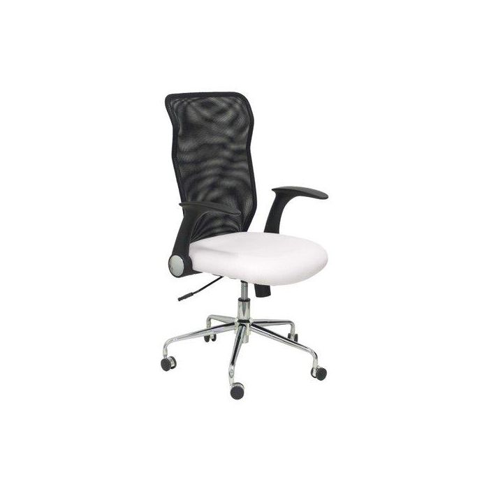 Silla Piqueras Y Crespo Minaya Brazos Retractiles Mecanismo Basculante Ergonomica Respaldo Malla Transpirable Negra Asiento Tapizado Similpiel Blanco