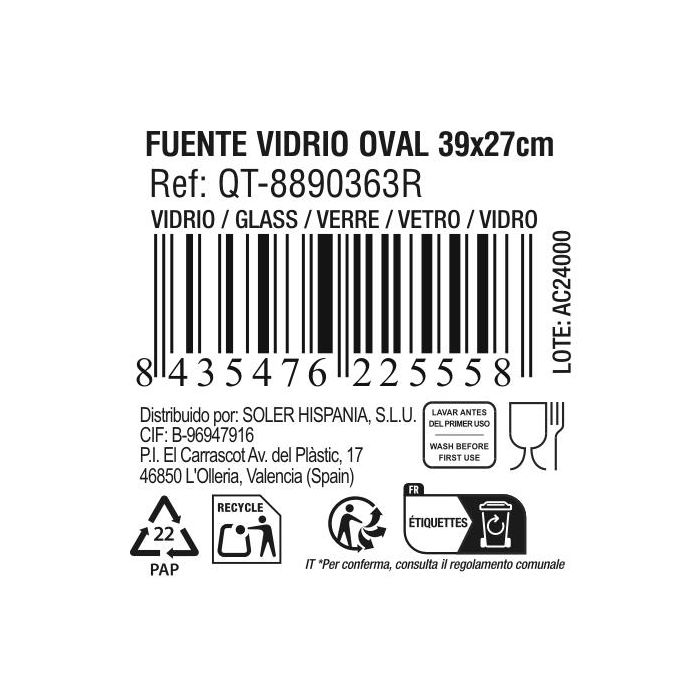 Fuente de vidrio oval Quttin 39x27 cm (4 Unidades) 3 Fuente de vidrio oval Quttin 39x27 cm (4 Unidades) 3