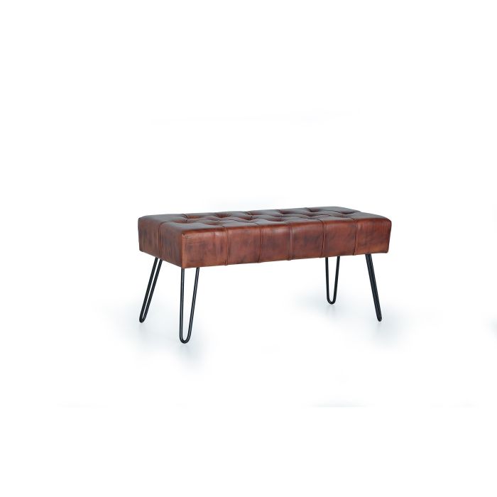 Giner y Colomer Banqueta Cuero Vacuno Marrón Pata Metal 96x40x44 cm 0 Giner y Colomer Banqueta Cuero Vacuno Marrón Pata Metal 96x40x44 cm 0