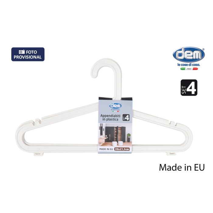Set de 4 perchas de plástico blanco Meng - Inde (12 Cajas) Set de 4 perchas de plástico blanco Meng - Inde (12 Cajas)