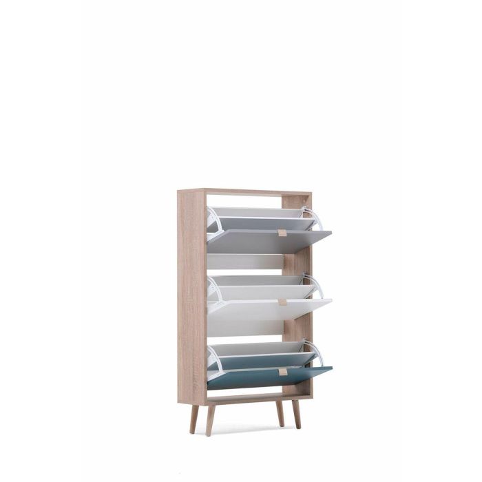 Finori Zapatero Cuba 18 pares - Roble Sonoma y Gris Claro con Pies de Madera Maciza - Diseño Moderno Escandinavo - L 70 x P 24 x H 127 cm 1
