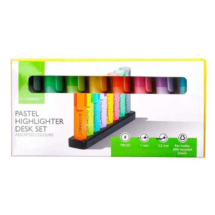 Rotulador Q-Connect Fluorescente Pastel Punta Biselada Estuche De Sobremesa 8 Colores Surtidos 7