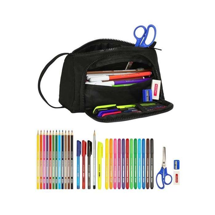 Estuche Escolar con Accesorios BlackFit8 Gradient Negro Verde militar (32 Piezas)