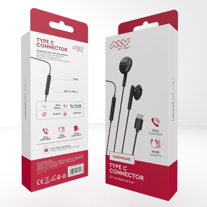 myway auriculares estéreo tipo C con micrófono negro 3 myway auriculares estéreo tipo C con micrófono negro 3