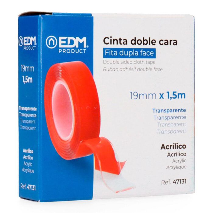 Cinta adhesiva doble cara transparente 19mm x 1,5m 1