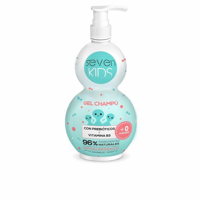 Seven Kids Gel-Champú 2 en 1 con Prebióticos, Vitamina B3 y Almendras Dulces para Piel Sensible y Atópica de Bebés y Niños 400 ml