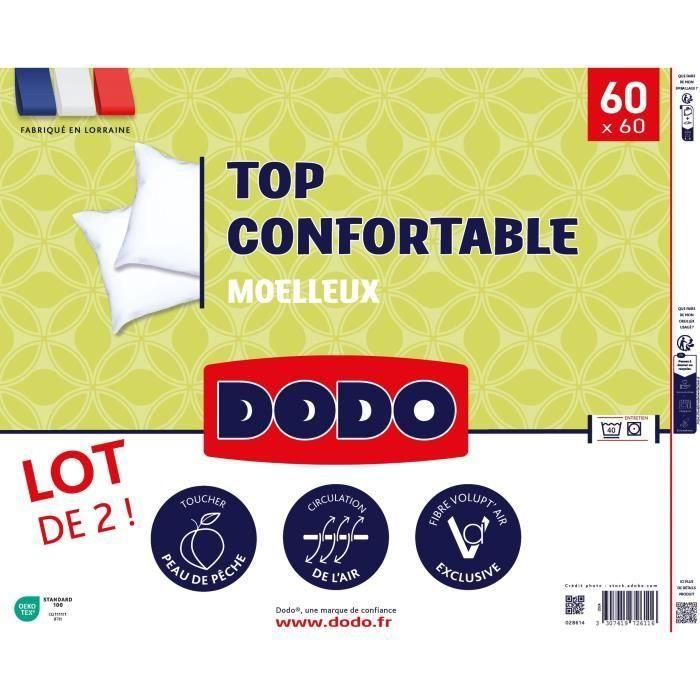 DODO - Juego de 2 almohadas - Cómodas - 60 x 60 cm - 100% poliéster VOLUPT'AIR - Blanco 1