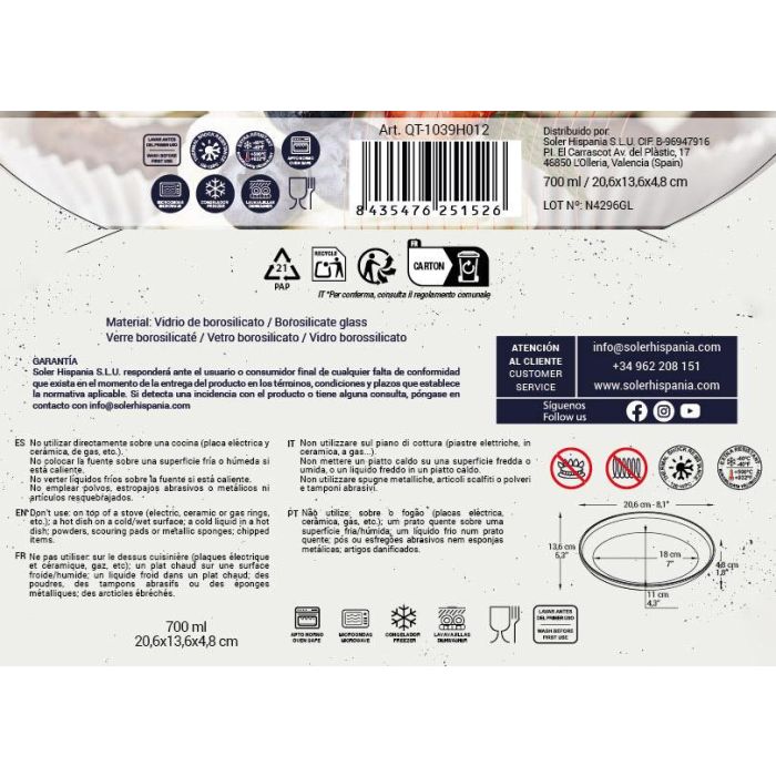 Fuente de vidrio oval Quttin 20.6x13.6 cm 700 cc (6 Unidades) 6 Fuente de vidrio oval Quttin 20.6x13.6 cm 700 cc (6 Unidades) 6
