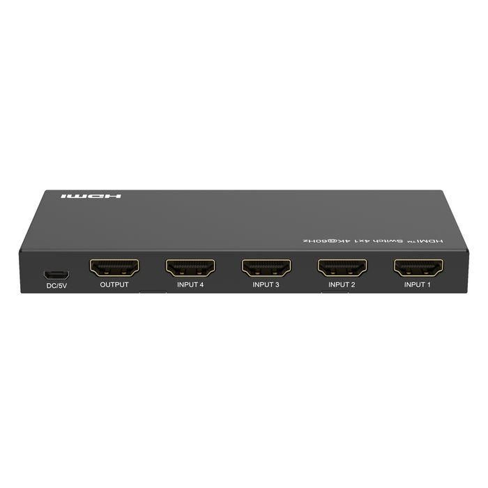 MicroConnect Conmutador HDMI MC-HDMISWITCH0401-4K, 4x1, 4K@60Hz, HDCP 2.2, con control remoto 3