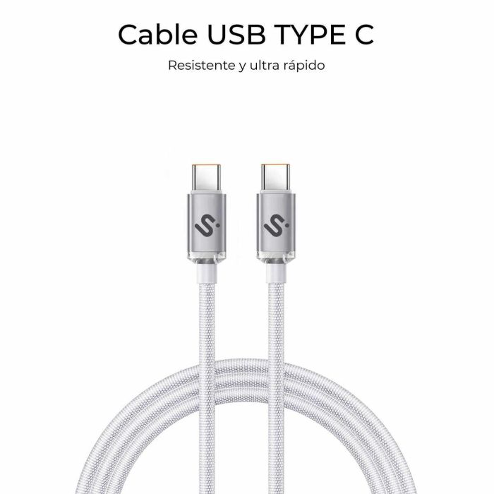 Cable USB-C a USB-C Subblim OPTIMUS Blanco 2 m 10 Cable USB-C a USB-C Subblim OPTIMUS Blanco 2 m 10