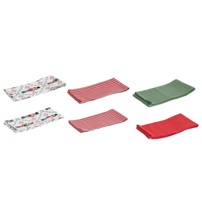 DKD Home Decor Juego de 3 Paños de Navidad Modernos Decorativos de Algodón 170gsm Rojo, Verde y Beige - 60x40 cm