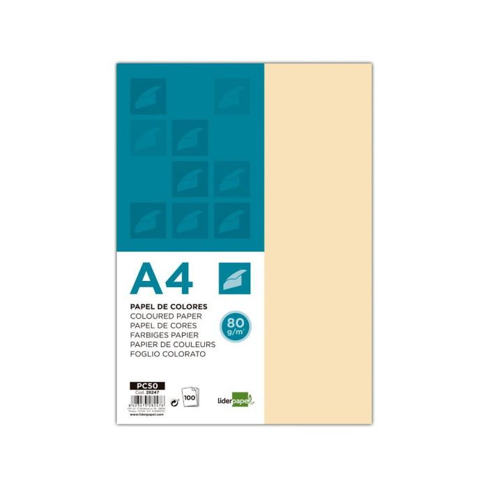 Papel Color Liderpapel A4 80 gr Crema Paquete De 100 Hojas 1