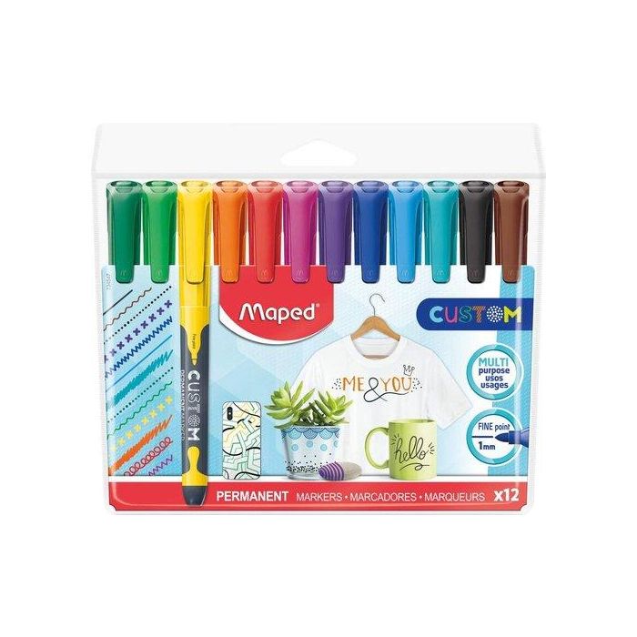 Marcador Permanente Maped Custom Conico 1 Mm. Bolsa De 12 (Set de 12)