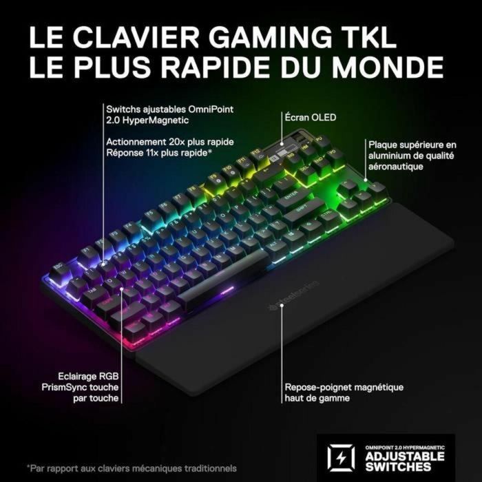 Teclado mecánico gaming - STEELSERIES - APEX PRO TKL WIRELESS (2023) - Sin teclado numérico - Alámbrico - Con interruptores ajustables - Negro 1