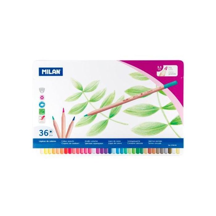 Milan Lápices De Colores Mina Gruesa C-Surtidos Estuche Metálico 36 Ud Milan Lápices De Colores Mina Gruesa C-Surtidos Estuche Metálico 36 Ud