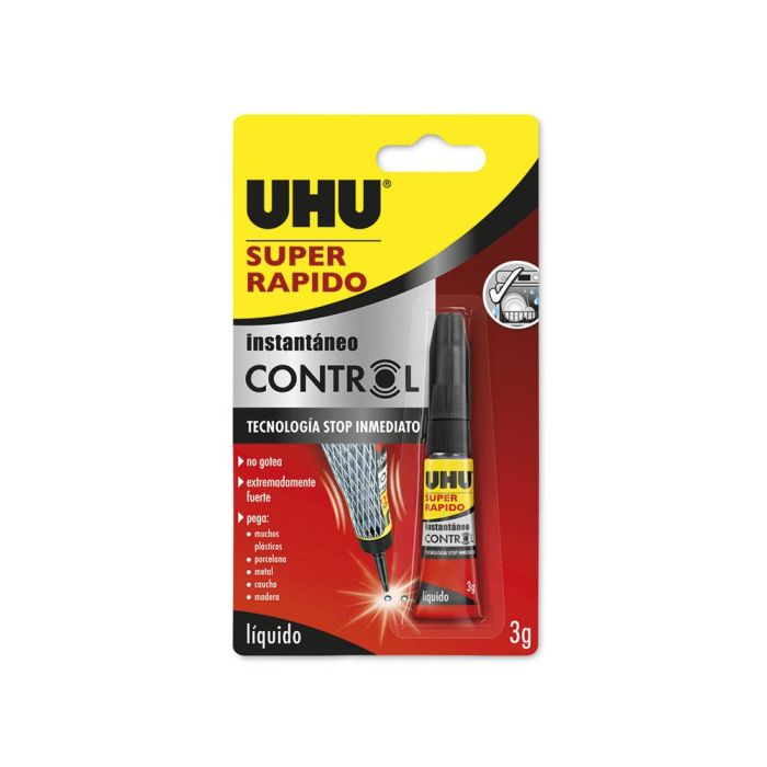 Uhu Super rápido control - Pegamento instantáneo líquido 3 g, resistente al agua, apto lavavajillas, referencia 35281 1