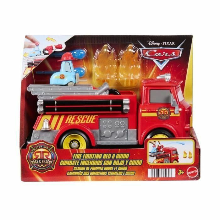 Mattel Jfl54 Cars Disney Pixar, Camión de Bomberos Rojo con Guido - Vehículo de juguete de rescate a toda máquina en Radiador Springs 2