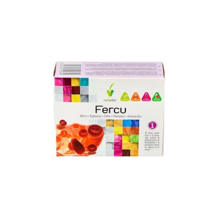 NOVADIET Fercu 60 cápsulas - Suplemento con Hierro, Vitamina C y B12 para deficiencias de vitaminas y hierro