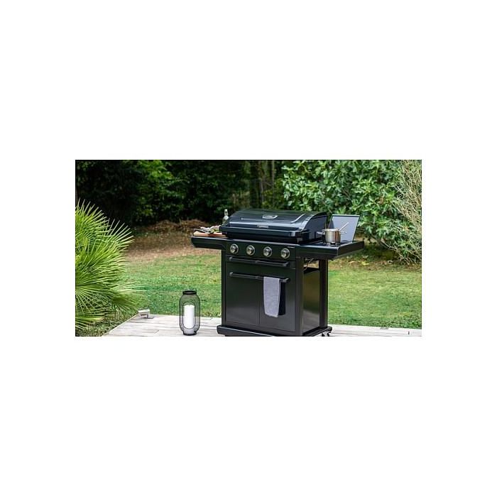Campingaz 4 Series Onyx S 37386 Parrilla de Gas, 4 Zonas con Encendido Electrónico, Termómetro y Carro, Superficie 720 x 460 mm, Color Negro