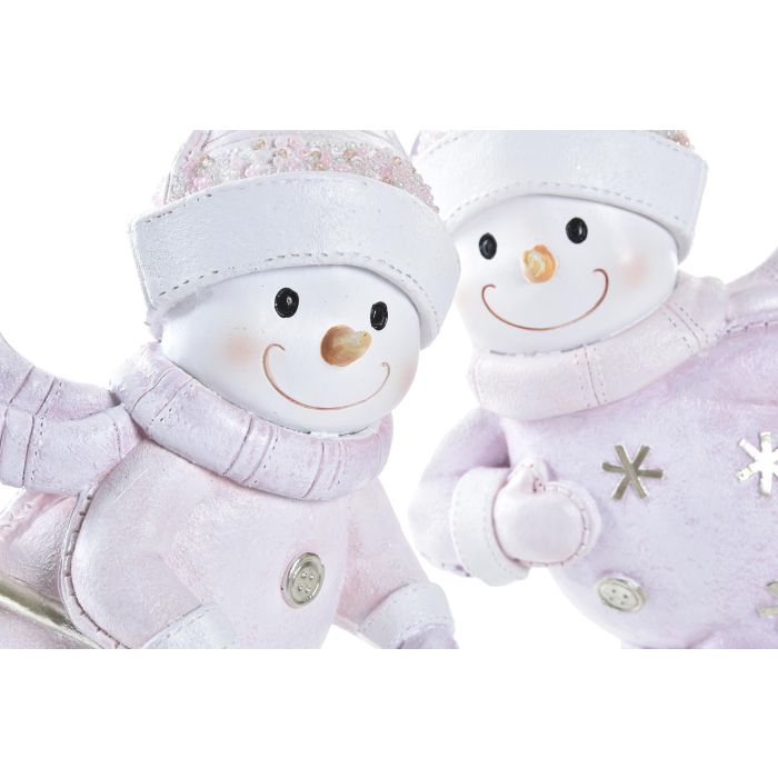 Figura Navidad Fantasia DKD Home Decor Rosa Blanco 13.5 x 24.5 x 15 cm (2 Unidades) 1